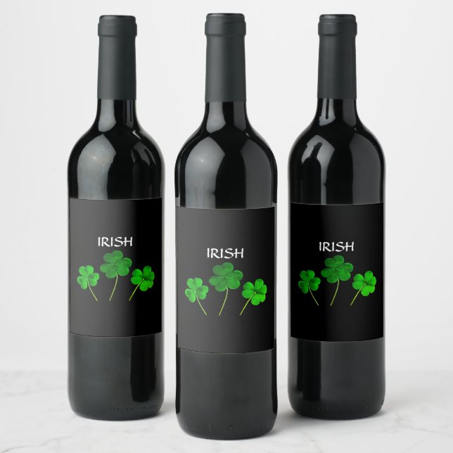 St Patrick's Day Iriss Shamrock Leaves Green 2021 Wine Label (Bottles)