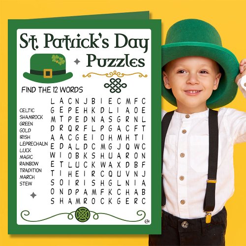 St Patricks Day Kids Puzzles Activity Card