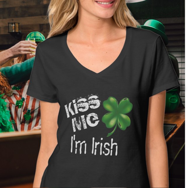 St. Patrick's Day Kiss Me I'm Irish Black Shamrock T-Shirt (Creator Uploaded)