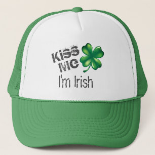St. Patrick's Day Kiss Me I'm Irish, Green Clover Trucker Hat