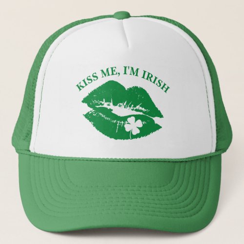 St Patricks Day Kiss Me Im Irish Lucky Clover Trucker Hat