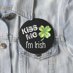St. Patrick's Day Kiss Me I'm Irish Shamrock Button