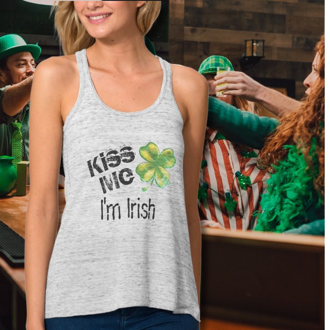 St. Patrick's Day Kiss Me I'm Irish, Shamrock Tank Top (Creator Uploaded)