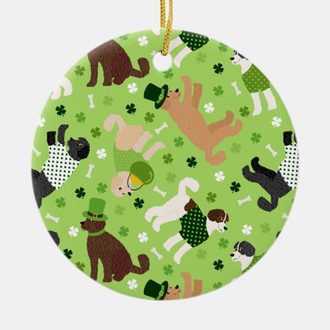 St. Patrick's Day Labradoodle / Goldendoodle Ceramic Ornament (Front)