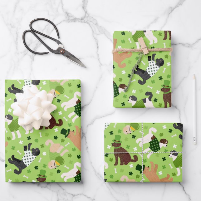 St. Patrick's Day Labradoodle / Goldendoodle Wrapping Paper Sheets (Front)