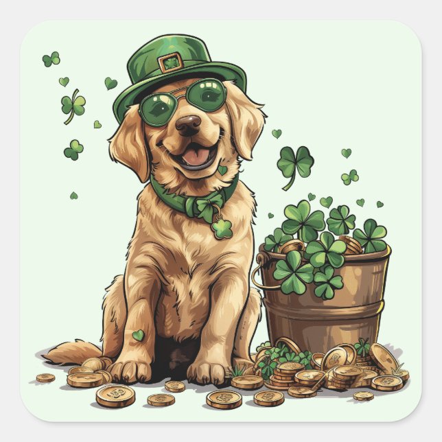 St. Patrick's Day Labrador Retriever Dog Square Sticker (Front)