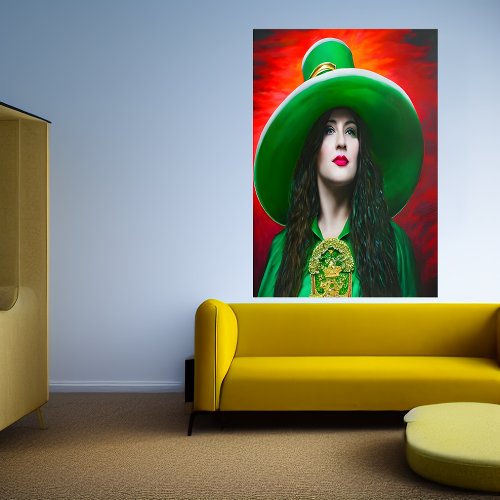 St Patricks Day lady big green hat  AI Art   Poster