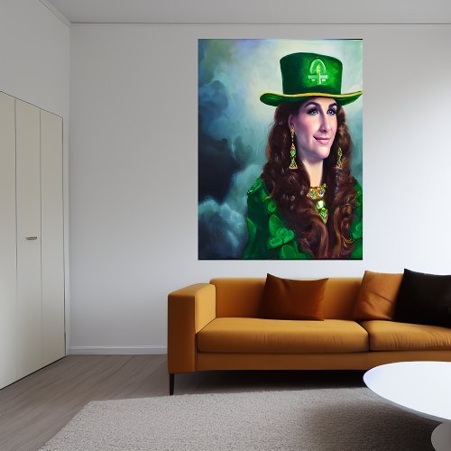 St Patricks Day lady in all green  AI Art  Poster