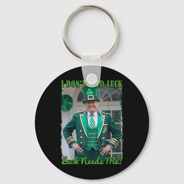 St Patricks Day Leaf Clover Trump Leprechaun Luck Keychain (Front)