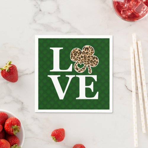 St Patricks Day Leopard Love Shamrock Napkins