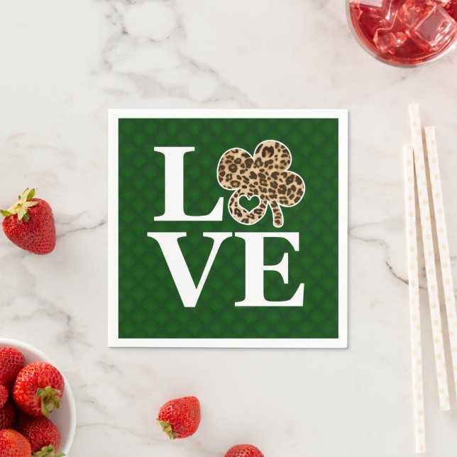 St Patricks Day Leopard Love Shamrock Napkins (Insitu)