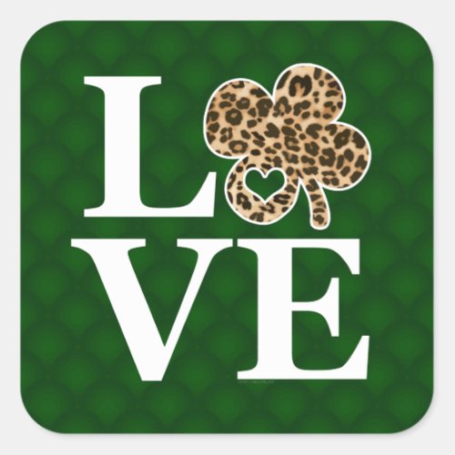 St Patricks Day Leopard Love Shamrock Square Sticker