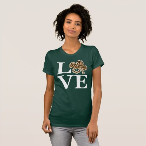 St Patricks Day Leopard Love Shamrock T_Shirt