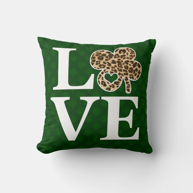 St Patricks Day Leopard Love Shamrock Throw Pillow (Front)