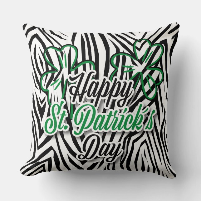 St Patrick's Day Leopard Print Pillow.. Throw Pillow (Front)