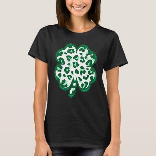 St Patricks Day Leopard Shamrock Irish Clover T_Shirt