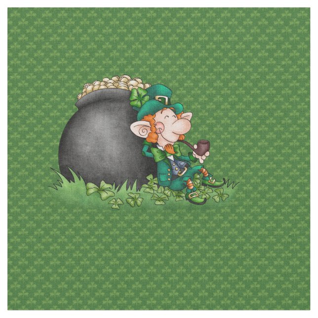 St. Patrick's Day Leprecaun Pot of Gold Fabric (Close Up)