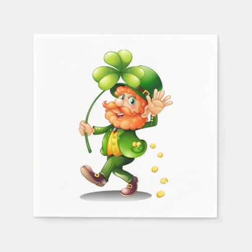 St Patricks Day Leprechaun and Gold Coins Napkins