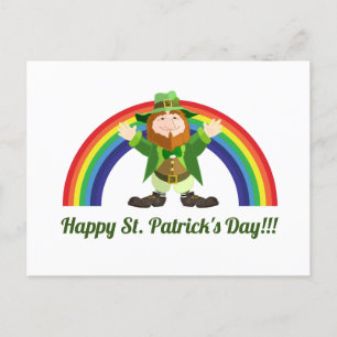 St. Patricks Day Leprechaun and Rainbow Postcard