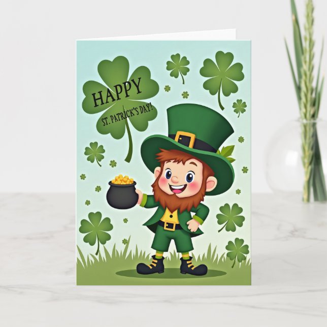 St Patricks Day Leprechaun Art Card (Front)