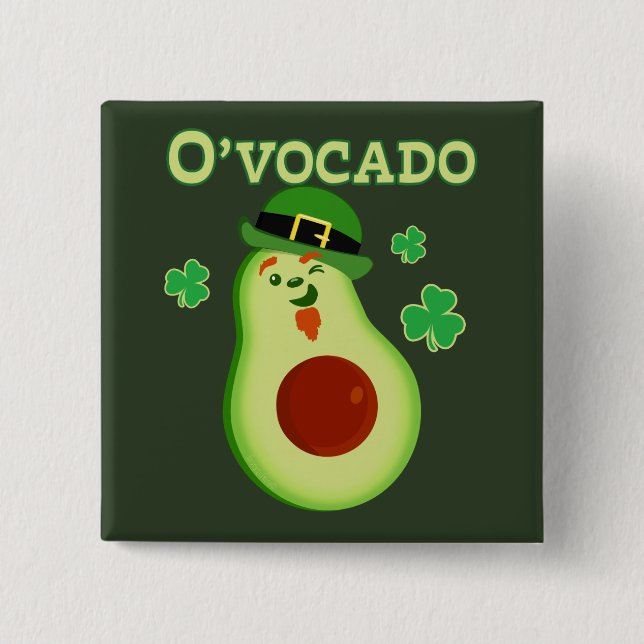 St Patrick's Day Leprechaun Avocado Pun Button (Front)