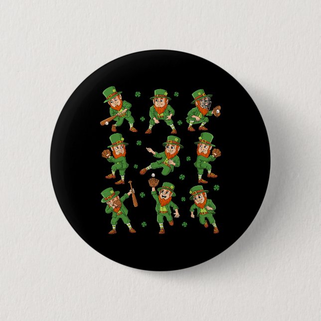 St Patricks Day Leprechaun Baseball Player Boys Gi Button (Front)