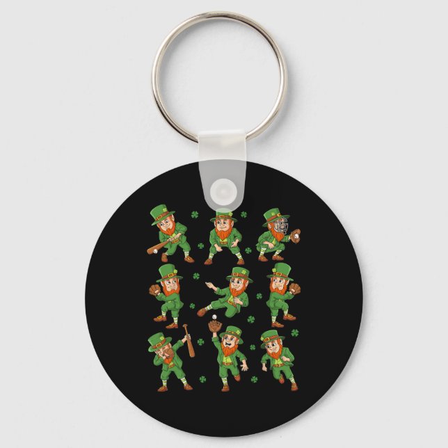 St Patricks Day Leprechaun Baseball Player Boys Gi Keychain (Front)
