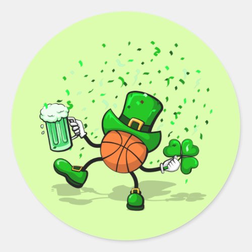 St Patricks Day Leprechaun Basketball Classic Round Sticker