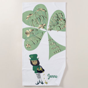 St. Patrick's Day Leprechaun Beach Towel