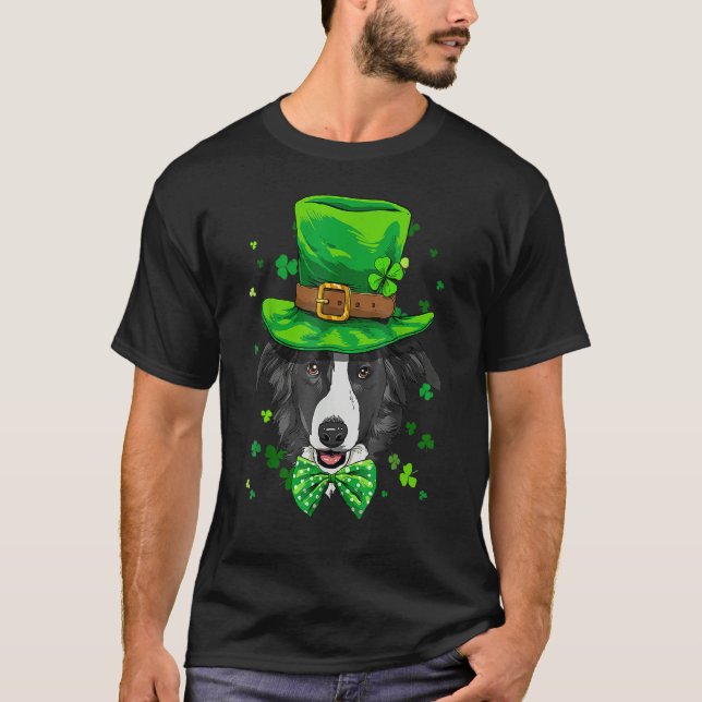 St Patrick's Day Leprechaun Border Collie Dog Sham T-Shirt (Front)