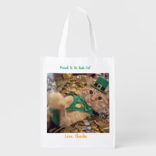 St Patrick's Day Leprechaun Cat  Grocery Bag