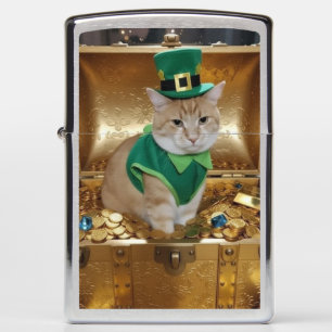 St Patrick's Day, Leprechaun Cat, Humor Zippo Lighter