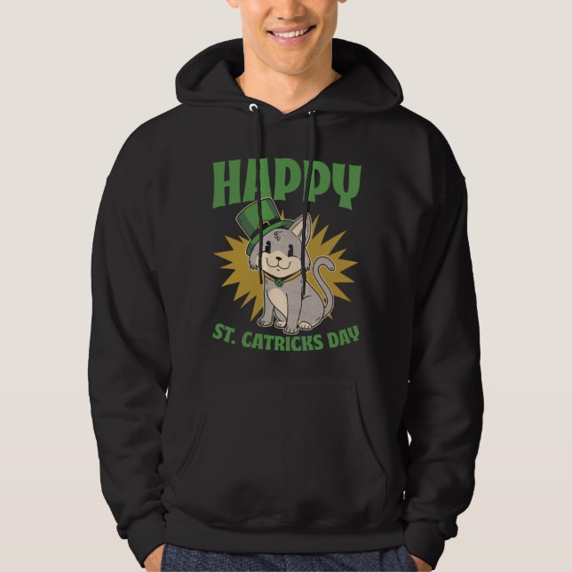 St Patricks Day Leprechaun Cat  Patricks Day Hoodie (Front)