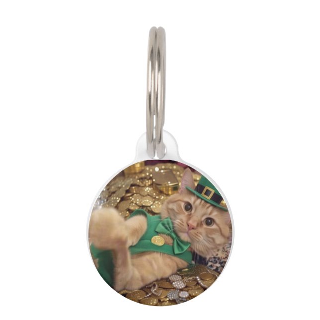 St Patrick's Day Leprechaun Cat  Pet ID Tag (Front)