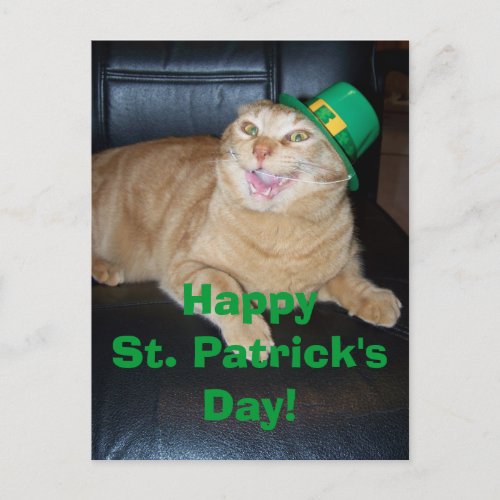 St Patricks Day Leprechaun Cat Postcard