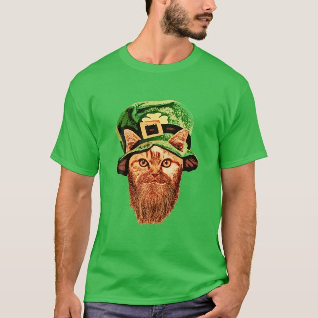 St. Patrick's Day Leprechaun Cat T-Shirt (Front)