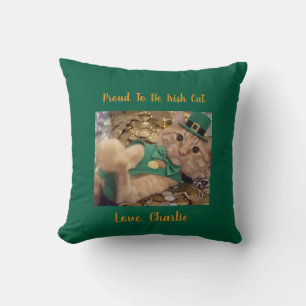 St Patrick's Day Leprechaun Cat  Throw Pillow