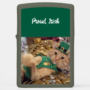 St Patrick's Day Leprechaun Cat Zippo Lighter