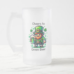 St Patrick's Day Leprechaun   Cheers to Green Beer Frosted Glass Beer Mug