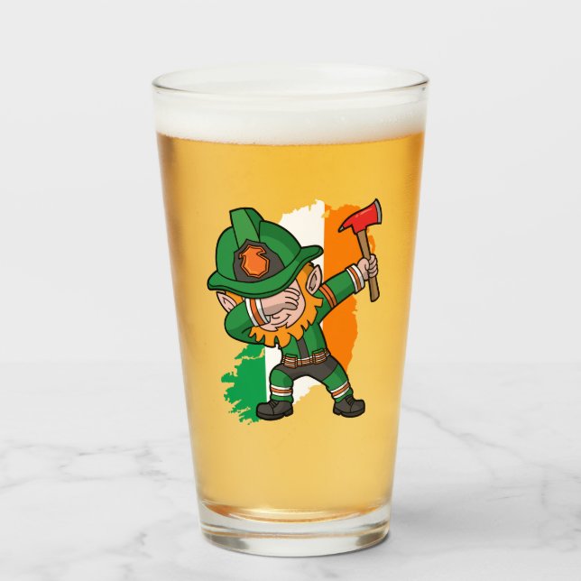 St Patricks Day Leprechaun Dabbing Fireman Dab Glass (Front Filled)