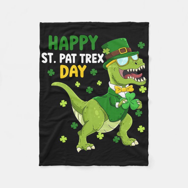 St Patricks Day Leprechaun Dinosaur Dino Happy St  Fleece Blanket (Front)