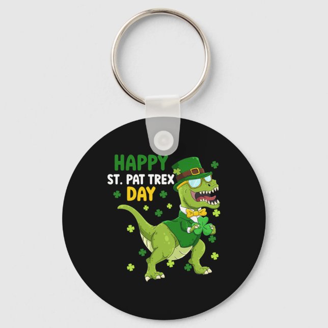 St Patricks Day Leprechaun Dinosaur Dino Happy St  Keychain (Front)