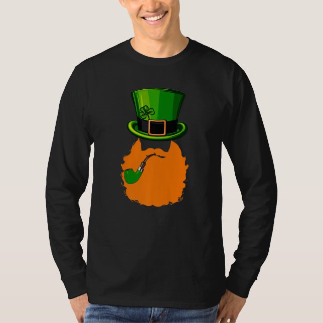 St Patrick's Day Leprechaun Face Beard Shamrock Gi T-Shirt (Front)