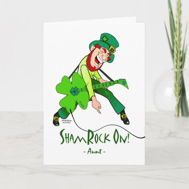 St. Patrick's Day Leprechaun for Aunt, ShamRock On Card (Front)
