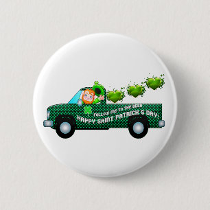 St Patricks Day Leprechaun Funny Drinking Beer Button