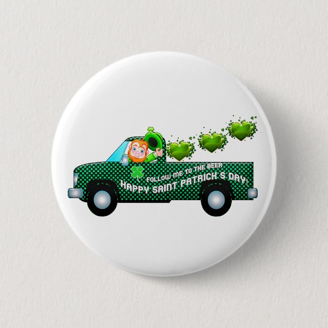 St Patricks Day Leprechaun Funny Drinking Beer Button (Front)