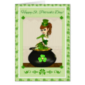 St. Patrick's Day Leprechaun Girl Pot of Gold Card (Front)