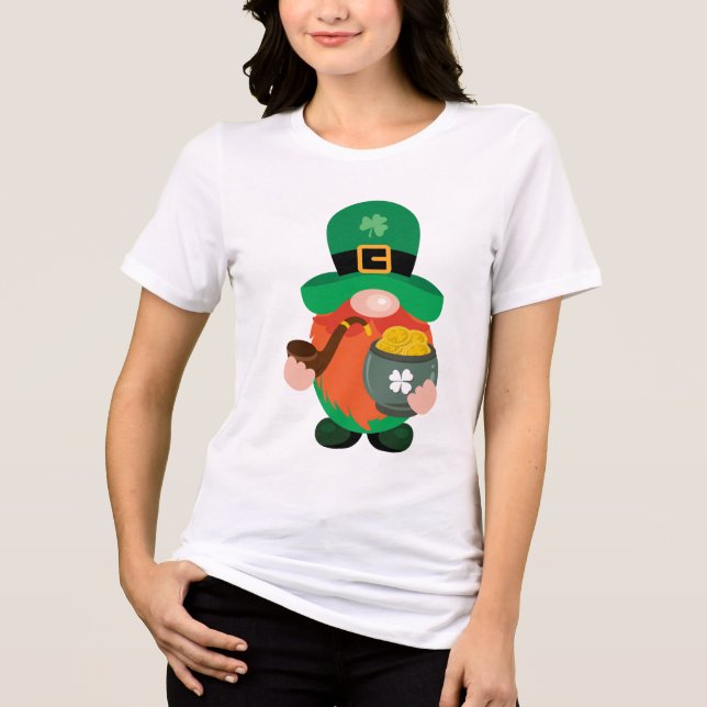 St. Patrick's Day Leprechaun Gnome Pot of Gold Tri-Blend Shirt (Front)