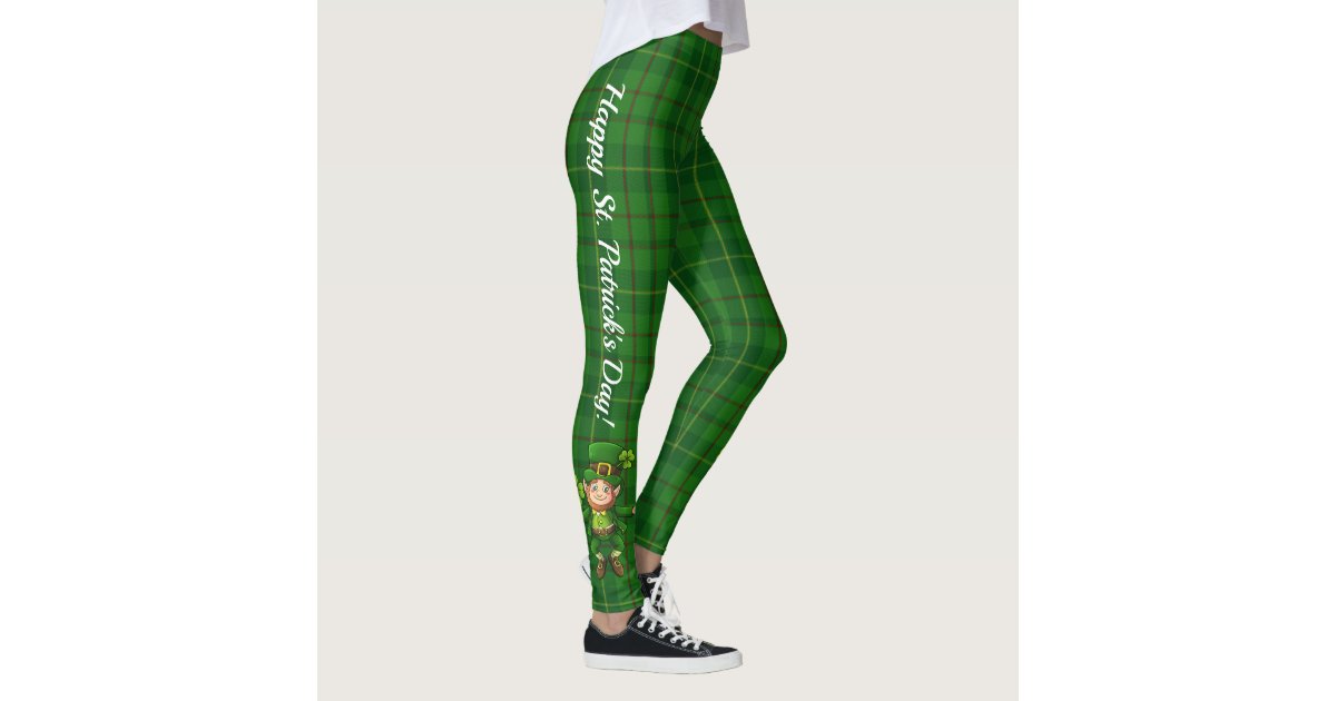 St. Patrick's Day Leprechaun Green Plaid Tartan Leggings