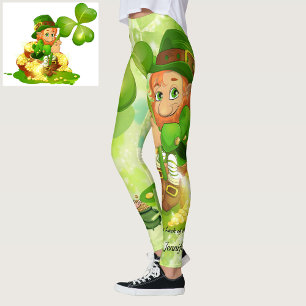 St Patrick's Day Leprechaun Green Shamrocks Leggings